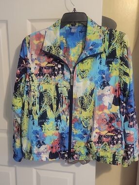 Koret Abstract Y2K vibe Zip-Front Bomber Jacket Multicolor Tone Side pockets